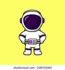 Cute Astronaut Standing Cartoon Vector Icon Illustration. Science Technology Flat Cartoon Concept