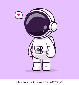 Cute Astronaut Standing Cartoon Vector Icon Illustration. Science Technology Icon Concept Isolated Premium Vector. Flat Cartoon Style