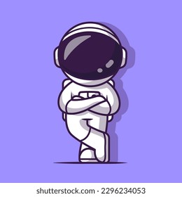 Cute Astronaut Standing with Folding Hand Cartoon Vector Icon Illustration. Science Technology Icon Concept Isolated Premium Vector. Flat Cartoon Style