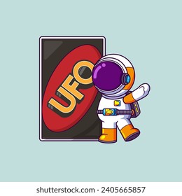 Cute Astronaut standing a large card. Science Technology Icon Concept of illustration