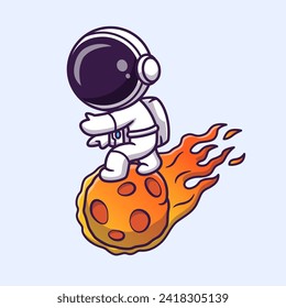 Cute Astronaut Standing On Meteor Cartoon Vector Icon 
Illustration. Science Technology Icon Concept Isolated
Premium Vector. Flat Cartoon Style
