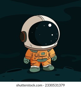 cute astronaut is standing on the moon or alien planet