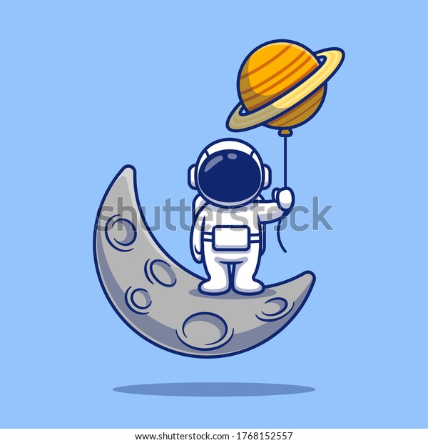Cute Astronaut Standing On Moon Cartoon Vector Icon\
Illustration. Space Icon Concept Isolated Premium Vector. Flat\
Cartoon Style 