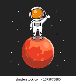 Cute Astronaut Standing On Planet Cartoon Vector Icon Illustration. Science Technology Icon Concept Isolated Premium Vector. Flat Cartoon Style