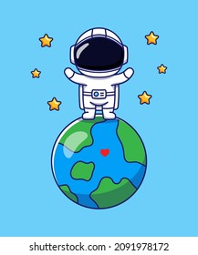 Cute astronaut standing on planet earth