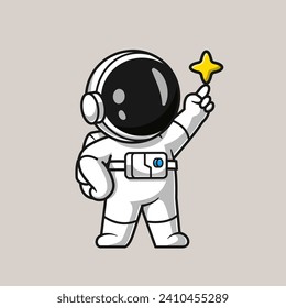 Cute Astronaut With Star Cartoon Vector Icon Illustration. Science Technology Icon Concept Isolated Premium Vector. Flat Cartoon Style