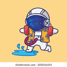 cute astronaut step on water. cartoon travel holiday vacation summer concept Isolated illustration. Flat Style suitable for Sticker Icon Design Premium Logo vector. Mascot Character