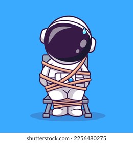 Cute Astronaut Strapped on Chair Cartoon Vector Icon Illustration. Science Technology Icon Concept Isolated Premium Vector. Flat Cartoon Style