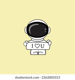 cute astronaut in style carrying a signboard, Cartoon Vector Icon Illustration. Flat Cartoon Style