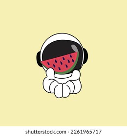 Cute astronaut in style eating watermelon Cartoon Vector Icon Illustration. Flat Cartoon Style