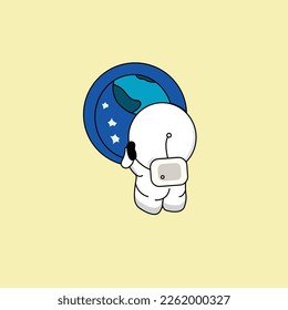 cute astronaut in style looking in mirror, Cartoon Vector Icon Illustration. Flat Cartoon Style