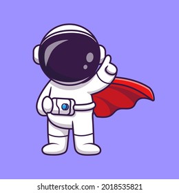 Cute Astronaut Super Hero Cartoon Vector Icon Illustration. Science Technology Icon Concept Isolated Premium Vector. Flat Cartoon Style