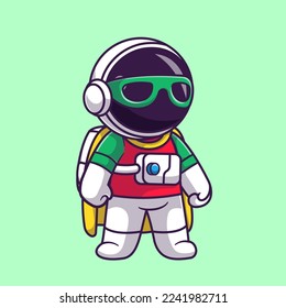 Cute Astronaut Super Hero Cartoon Vector Icon Illustration Science Holiday Icon Concept Isolated Premium Vector. Flat Cartoon Style