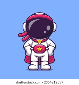 Cute Astronaut Super Hero Cartoon Vector Icon Illustration. Science Holiday Icon Concept Isolated Premium Vector. Flat Cartoon Style