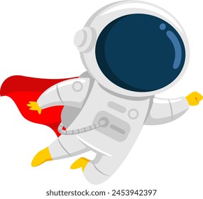 Personaje de dibujos animados de super héroe astronauta lindo volando. Diseño Plano De Ilustración vectorial Aislado Sobre Fondo Transparente