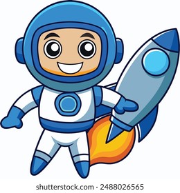 Cute Astronaut Super Hero Cartoon Vector Icon