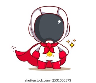 Cute astronaut super hero cartoon character. Space and science concept design. Hand drawn flat adorable chibi vector illustration. Icon logo mascot isolated background.