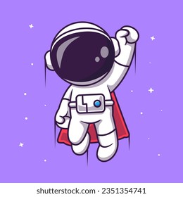 Super Héroe Astronauta Cuto Flotando En Ilustración De Icono Vector De Caricatura Espacial. Vector Premium Aislado De Icono De Festividad Científica. Estilo de dibujo plano