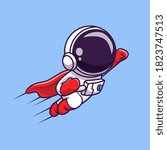 Cute Astronaut Super Hero Flying Cartoon Vector Icon Illustration. Science Technology Icon Concept Isolated Premium Vector. Flat Cartoon Style