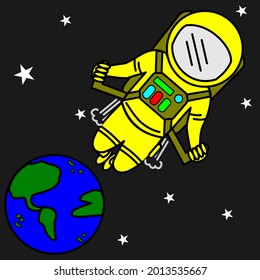 Cute Astronaut Super Hero Flying Cartoon Vector Icon Illustration. Science Technology Icon Concept Isolated Premium Vector. Flat Cartoon Style