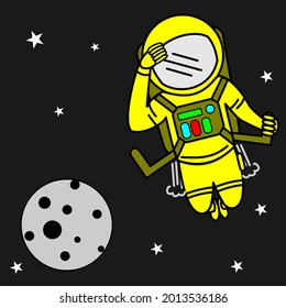 Cute Astronaut Super Hero Flying Cartoon Vector Icon Illustration. Science Technology Icon Concept Isolated Premium Vector. Flat Cartoon Style