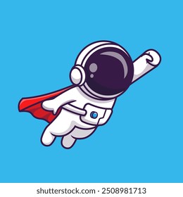 Cute Astronaut Super Hero Flying Cartoon Vector Icon Illustration. Science Technology Icon Concept Isolated Premium Vector. Flat Cartoon Style