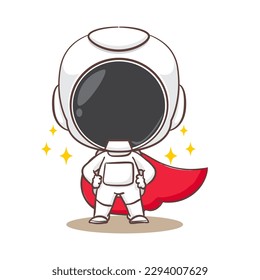 Cute Astronaut als Superheld mit rotem Carioctoncharakter. Raumkonzeption. Handgezeichnete flache, verzierbare Chibi-Vektorgrafik. Einziger weißer Hintergrund