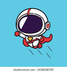 Cute astronaut superhero cartoon vector icon illustration. Isolated premium vector science technology icon concept. Flat cartoon style