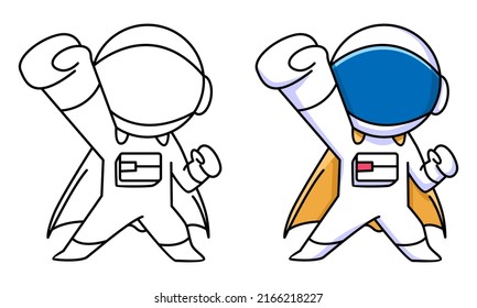 cute astronaut superhero coloring page for kids