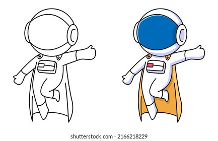 cute astronaut superhero coloring page for kids