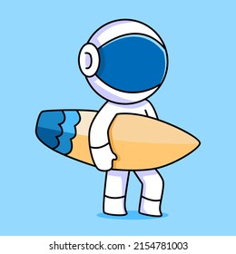 cute astronaut with surfboard cartoon design