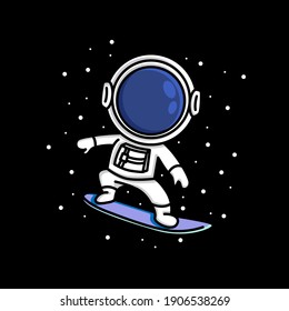 Cute astronaut with surfboard cartoon illustration