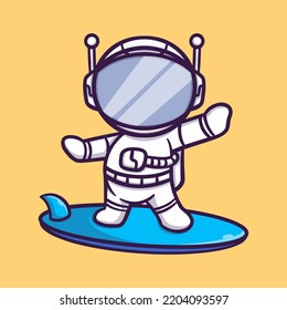 Cute astronaut surfing cartoon vector icon illustration