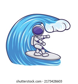 Cute Astronaut Surfing on Waves. Cute astronaut illustration, holiday  at beach