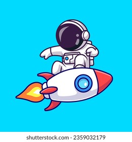 Cute Astronaut Surfing With Rocket Cartoon Vector Icon Illustration. Science Technology Icon Concept Isolated Premium Vector. Flat Cartoon Style