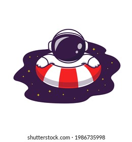 Cute Astronaut Schwimmen auf Space Pool Cartoon Vektorsymbol Illustration. Science Holiday Icon Konzept isolierter Premium-Vektorgrafik. Flachbildkartonstil