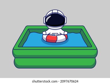 Cute astronaut swimming in summer
