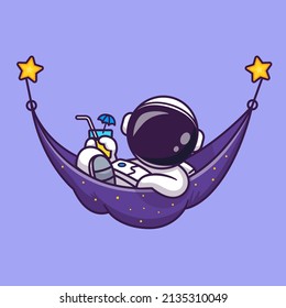 Cute Astronaut Swinging With Drink Cartoon Vector Icon Illustration. Science Holiday Icon Concept Isolated Premium Vector. Flat Cartoon Style