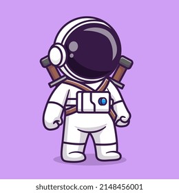 Cute Astronaut With Sword Cartoon Vector Icon Illustration Science Technology Icon Concept Isolated Premium Vector. Flat Cartoon Style