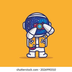 cute astronaut take a picture with camera. cartoon travel holiday vacation summer concept Isolated illustration. Flat Style suitable for Sticker Icon Design Premium Logo vector. Mascot Character