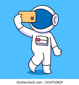 cute astronaut take a selfie cartoon design