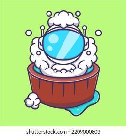 cute astronaut taking a bath in the bathtub cartoon vector icon illustration for business