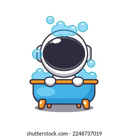 Astronauta lindo tomando baño de burbujas en la bañera cartografía ilustración vectorial