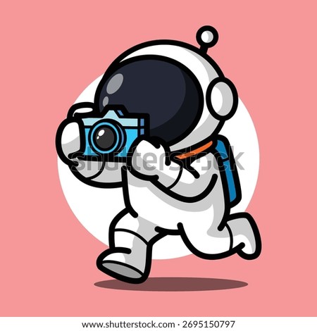 Cute Astronaut Taking Picture with Camera Cartoon Illustration for Photography and Hobby Concept