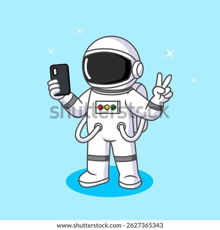 Cute Astronaut taking a selfie in space with a peace sign Vector Illustration Cartoon Design