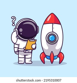 Cute Astronaut Testing Rocket Cartoon Vektorsymbol Illustration Science Technology Icon Concept Isolated Premium Vector. Flachbildkartonstil