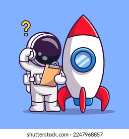 Cute Astronaut Testing Rocket Cartoon Vector Icon Illustration. Science Technology Icon Concept Isolated Premium Vector. Flat Cartoon Style