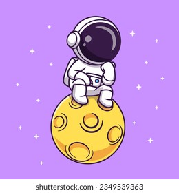 Astronauta Astronauta Cuidadoso Pensando En Ilustración Del Icono Del Vector De Caricaturas De La Luna. Concepto de icono de la tecnología de la ciencia Vector Premium aislado. Estilo de dibujo plano