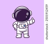 Cute Astronaut Thumb Up Pose Cartoon Vector Icon Illustration. Science Technology Icon Concept Isolated Premium Vector. Flat Cartoon Style