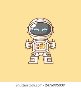 Cute astronaut thumbs kawaii chibi character mascot illustration outline style set